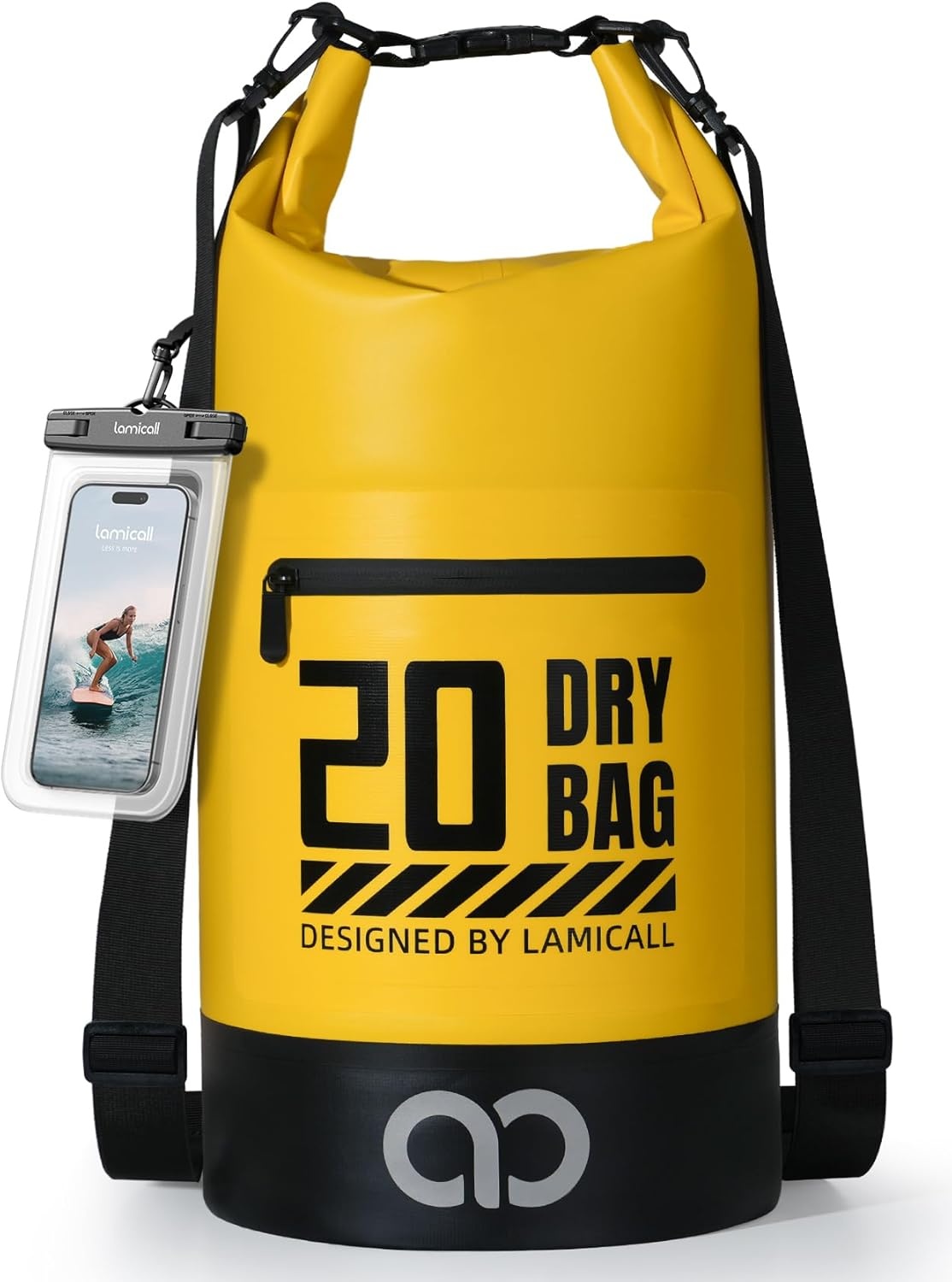 image:imageLamicall Dry Bag Waterproof Backpack with Phone Pouch 5L10L20L30L40L Durable ScratchResistant Roll Top Storage Drybag for Women Men Boating Kayaking Camping Beach PaddleBoard Bag AccessoriesLemon Yellow