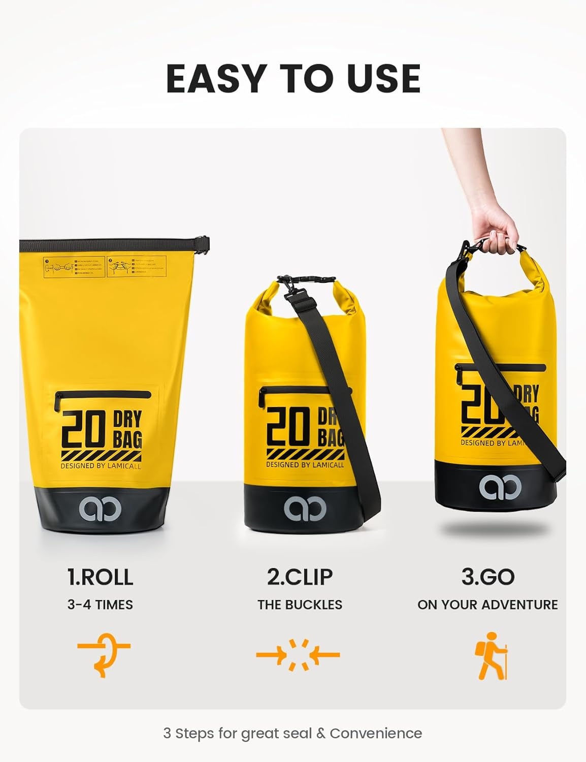 image:imageLamicall Dry Bag Waterproof Backpack with Phone Pouch 5L10L20L30L40L Durable ScratchResistant Roll Top Storage Drybag for Women Men Boating Kayaking Camping Beach PaddleBoard Bag AccessoriesLemon Yellow