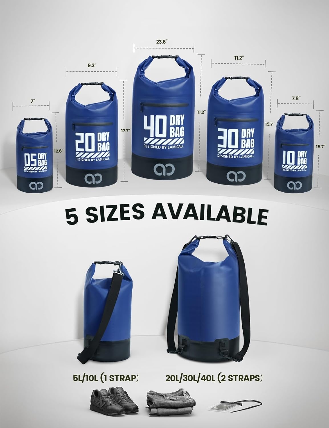 image:imageLamicall Dry Bag Waterproof Backpack with Phone Pouch 5L10L20L30L40L Durable ScratchResistant Roll Top Storage Drybag for Women Men Boating Kayaking Camping Beach PaddleBoard Bag AccessoriesNavy Blue