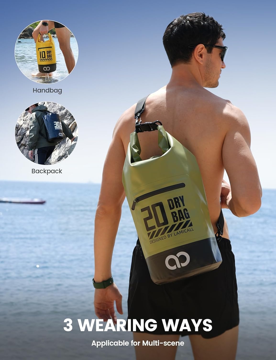 image:imageLamicall Dry Bag Waterproof Backpack with Phone Pouch 5L10L20L30L40L Durable ScratchResistant Roll Top Storage Drybag for Women Men Boating Kayaking Camping Beach PaddleBoard Bag AccessoriesOlive Green