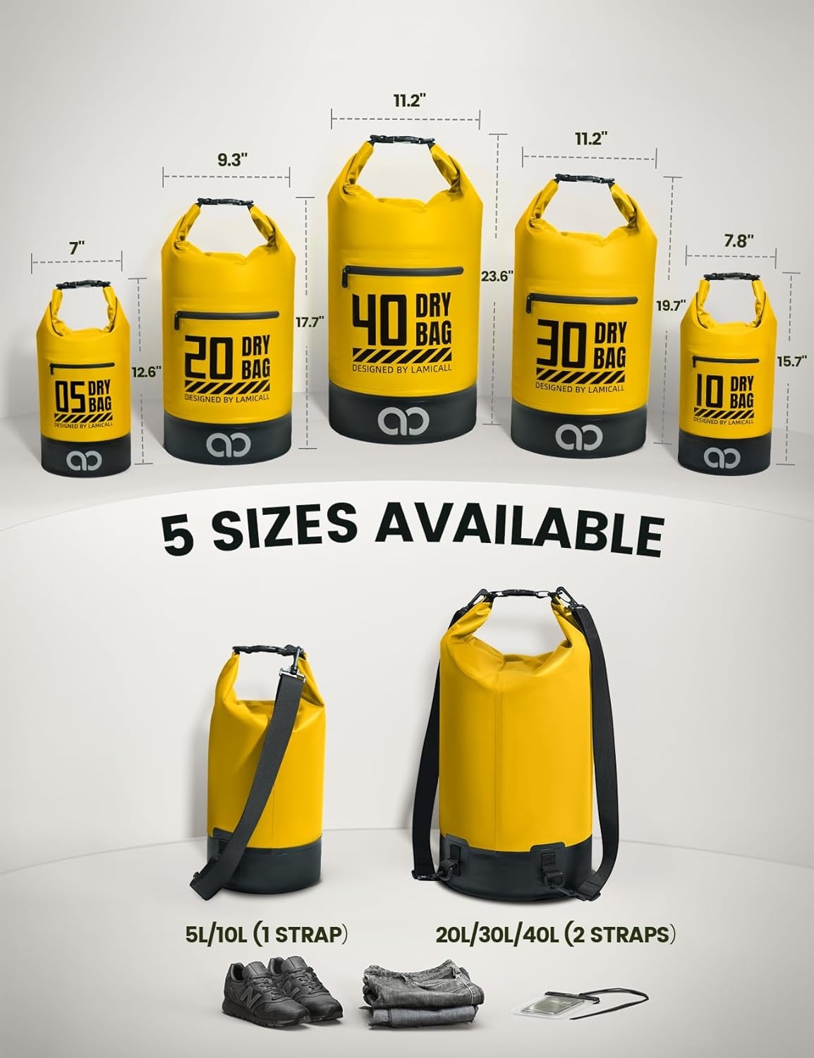 image:imageLamicall Dry Bag Waterproof Backpack with Phone Pouch 5L10L20L30L40L Durable ScratchResistant Roll Top Storage Drybag for Women Men Boating Kayaking Camping Beach PaddleBoard Bag AccessoriesLemon Yellow