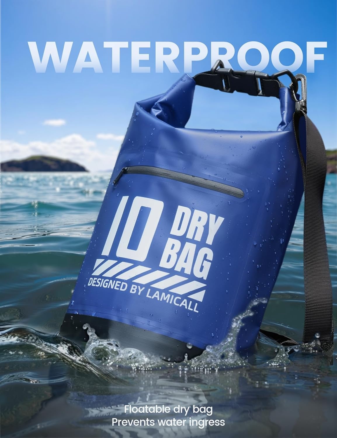 image:imageLamicall Dry Bag Waterproof Backpack with Phone Pouch 5L10L20L30L40L Durable ScratchResistant Roll Top Storage Drybag for Women Men Boating Kayaking Camping Beach PaddleBoard Bag AccessoriesNavy Blue