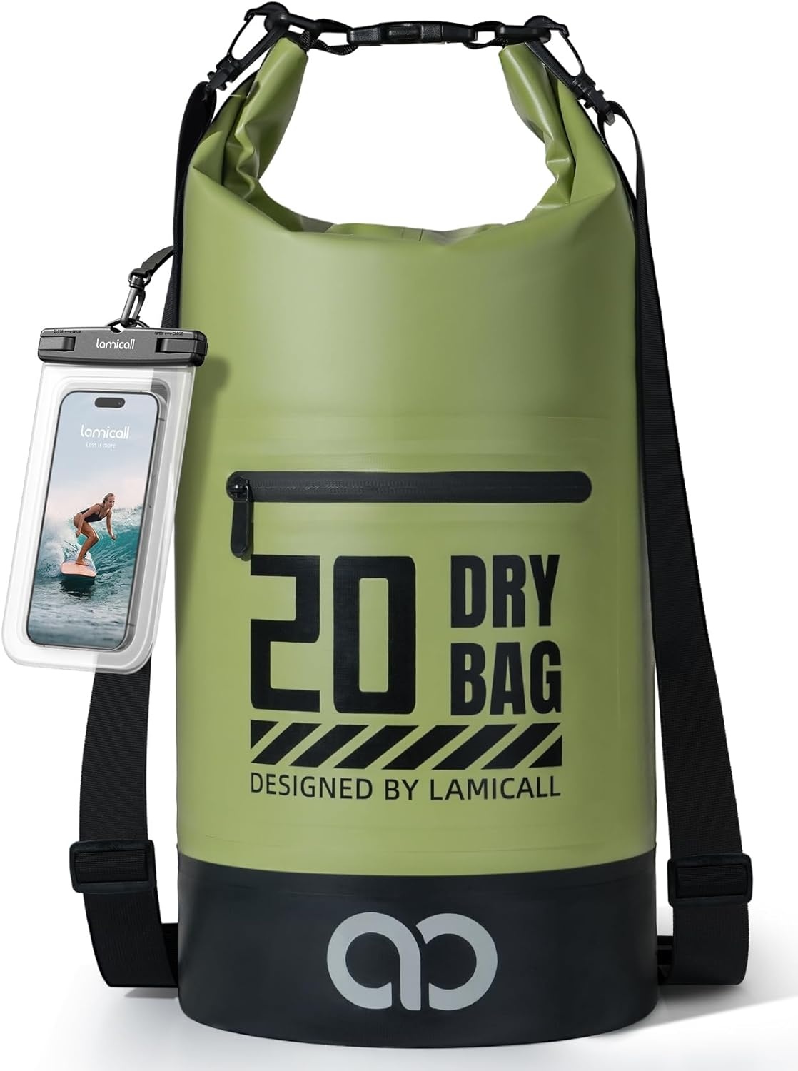 image:imageLamicall Dry Bag Waterproof Backpack with Phone Pouch 5L10L20L30L40L Durable ScratchResistant Roll Top Storage Drybag for Women Men Boating Kayaking Camping Beach PaddleBoard Bag AccessoriesOlive Green
