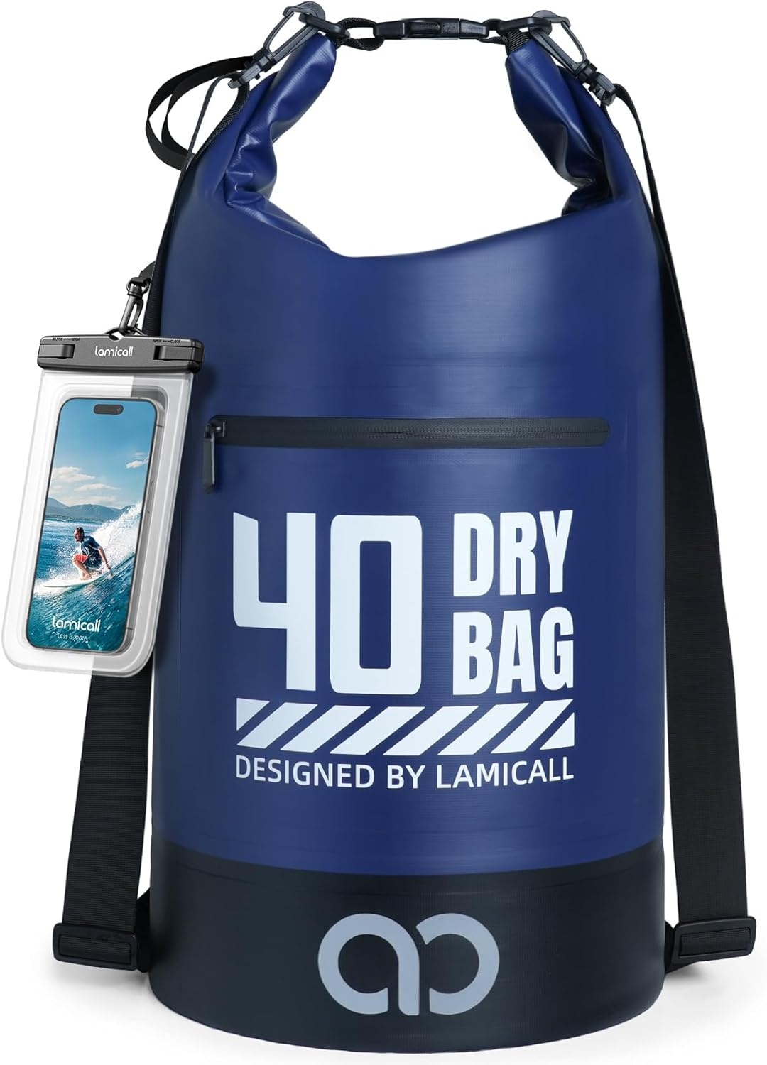 image:imageLamicall Dry Bag Waterproof Backpack with Phone Pouch 5L10L20L30L40L Durable ScratchResistant Roll Top Storage Drybag for Women Men Boating Kayaking Camping Beach PaddleBoard Bag AccessoriesNavy Blue