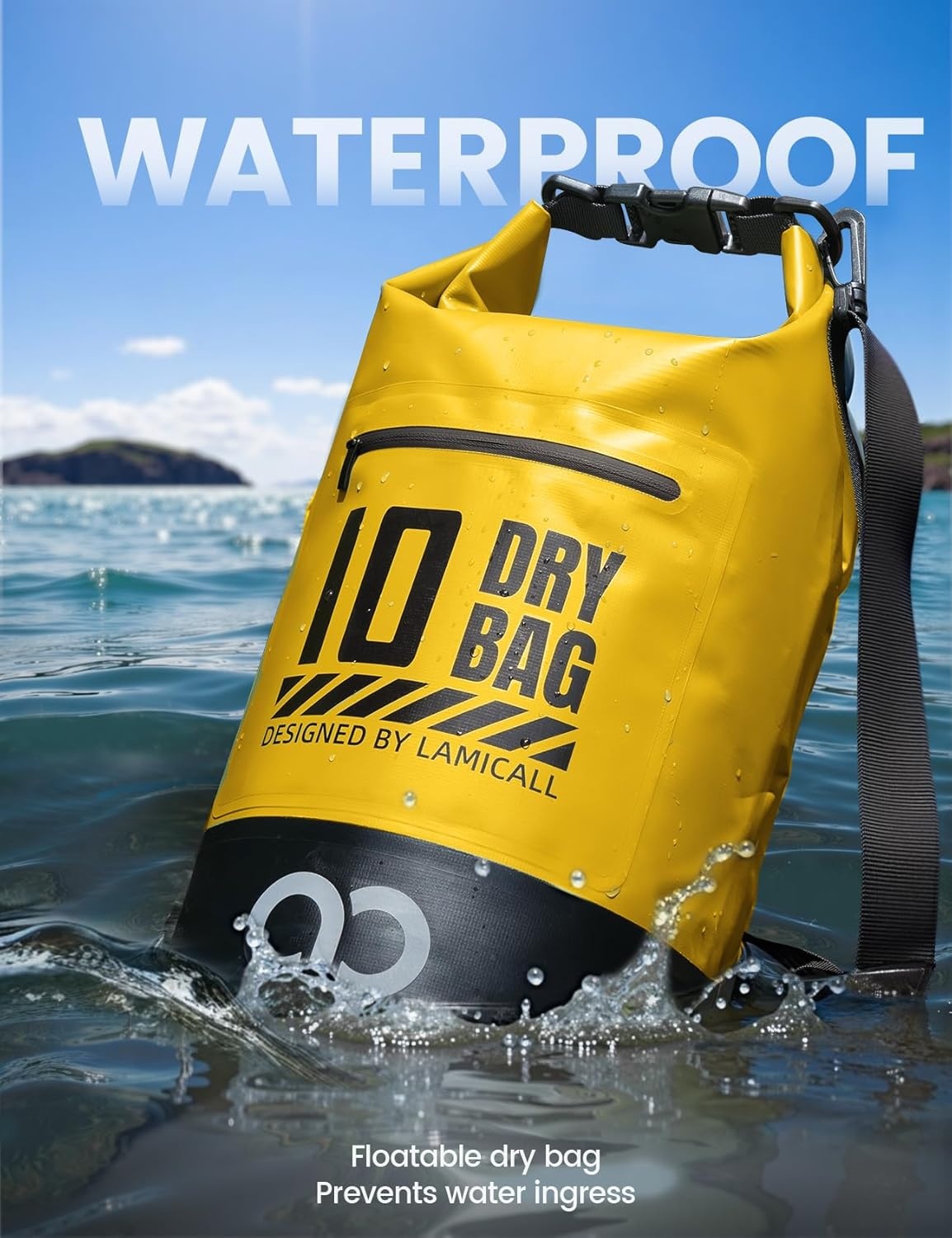 image:imageLamicall Dry Bag Waterproof Backpack with Phone Pouch 5L10L20L30L40L Durable ScratchResistant Roll Top Storage Drybag for Women Men Boating Kayaking Camping Beach PaddleBoard Bag AccessoriesLemon Yellow