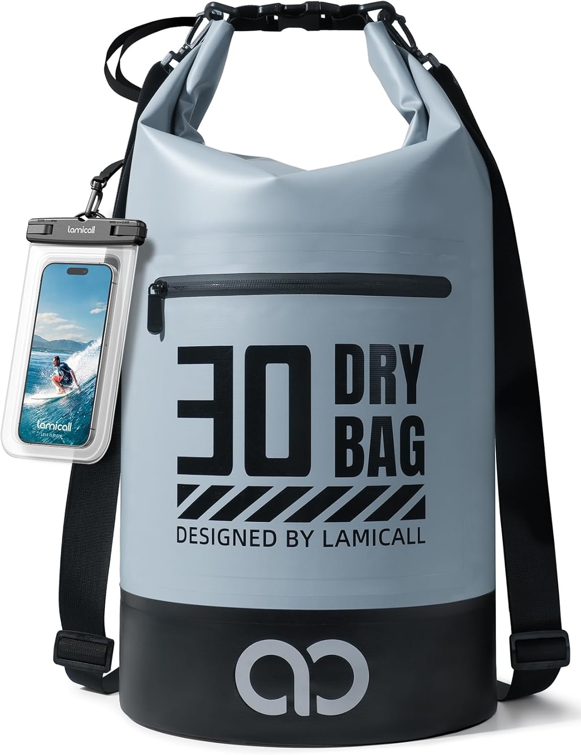 image:imageLamicall Dry Bag Waterproof Backpack with Phone Pouch 5L10L20L30L40L Durable ScratchResistant Roll Top Storage Drybag for Women Men Boating Kayaking Camping Beach PaddleBoard Bag AccessoriesBlueish Gray