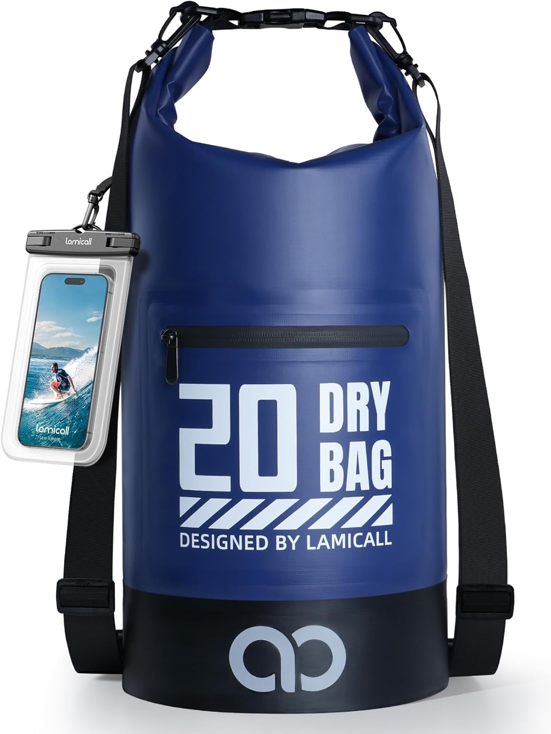 image:imageLamicall Dry Bag Waterproof Backpack with Phone Pouch 5L10L20L30L40L Durable ScratchResistant Roll Top Storage Drybag for Women Men Boating Kayaking Camping Beach PaddleBoard Bag AccessoriesNavy Blue