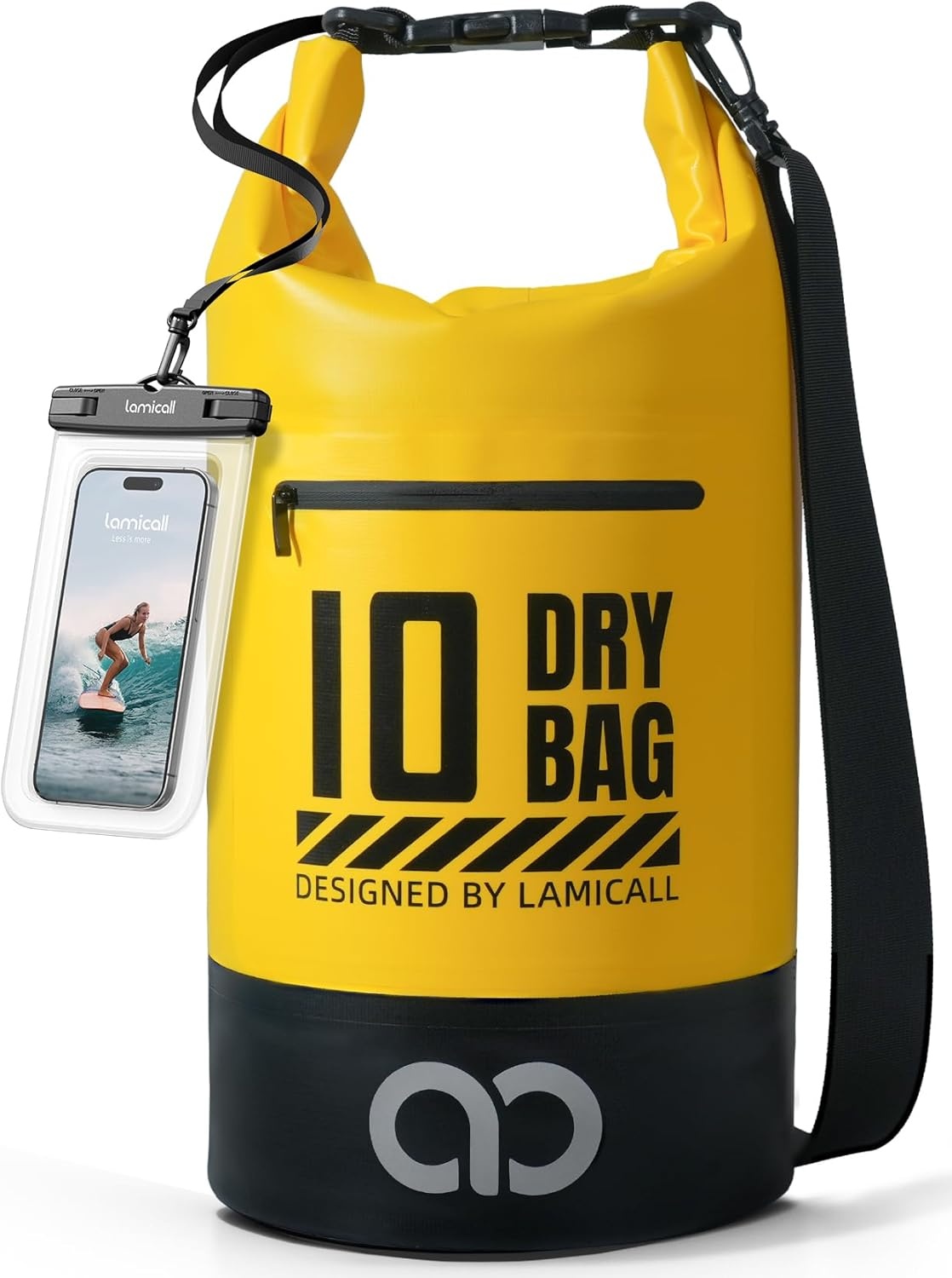 image:imageLamicall Dry Bag Waterproof Backpack with Phone Pouch 5L10L20L30L40L Durable ScratchResistant Roll Top Storage Drybag for Women Men Boating Kayaking Camping Beach PaddleBoard Bag AccessoriesLemon Yellow