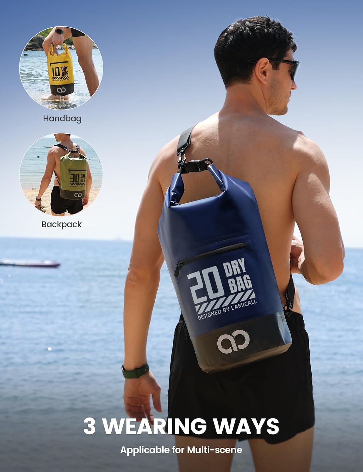 image:imageLamicall Dry Bag Waterproof Backpack with Phone Pouch 5L10L20L30L40L Durable ScratchResistant Roll Top Storage Drybag for Women Men Boating Kayaking Camping Beach PaddleBoard Bag AccessoriesNavy Blue