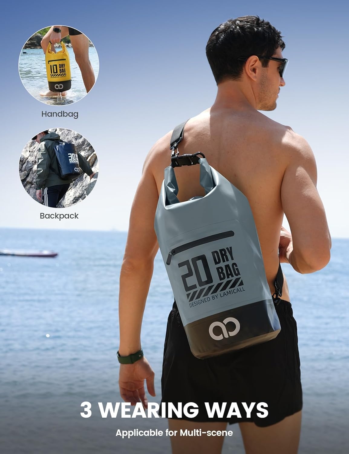 image:imageLamicall Dry Bag Waterproof Backpack with Phone Pouch 5L10L20L30L40L Durable ScratchResistant Roll Top Storage Drybag for Women Men Boating Kayaking Camping Beach PaddleBoard Bag AccessoriesBlueish Gray