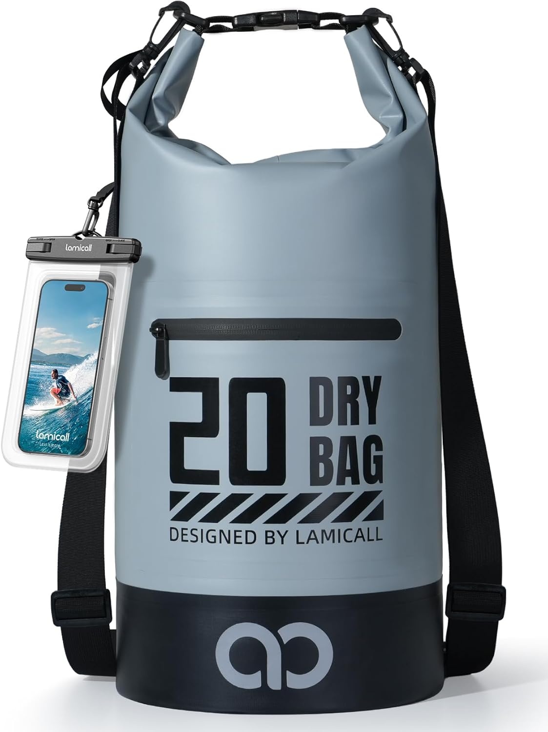 image:imageLamicall Dry Bag Waterproof Backpack with Phone Pouch 5L10L20L30L40L Durable ScratchResistant Roll Top Storage Drybag for Women Men Boating Kayaking Camping Beach PaddleBoard Bag AccessoriesBlueish Gray