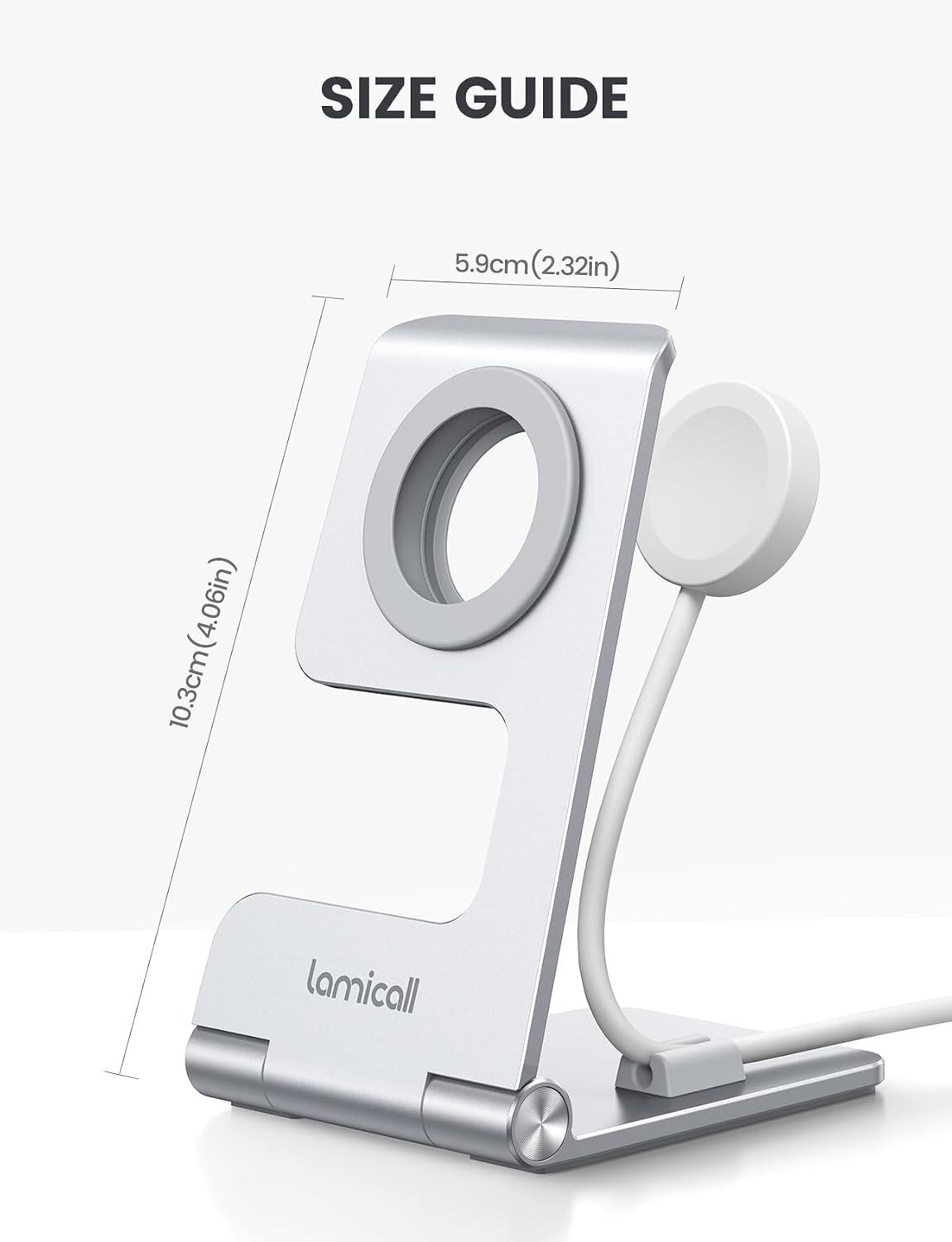 image:imageLamicall Foldable Apple Watch Stand for Charger Aluminum Desk Watch Holder Cord Organizer Slot for Nightstand Portable Travel Charging Stand Dock for iWatch Series 111 Ultra SE Charger Not IncludedSilver