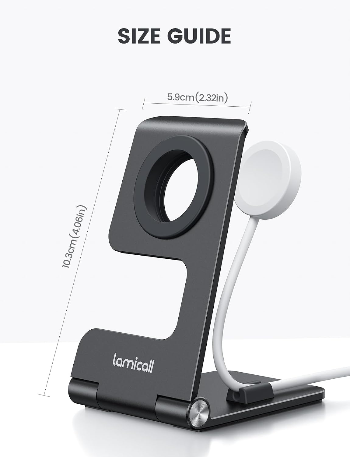 image:imageLamicall Foldable Apple Watch Stand for Charger Aluminum Desk Watch Holder Cord Organizer Slot for Nightstand Portable Travel Charging Stand Dock for iWatch Series 111 Ultra SE Charger Not IncludedMisty Black