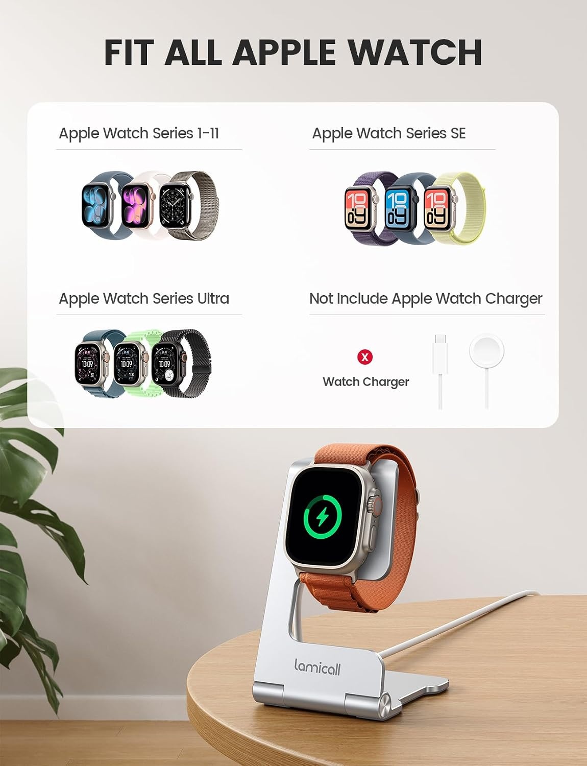 image:imageLamicall Foldable Apple Watch Stand for Charger Aluminum Desk Watch Holder Cord Organizer Slot for Nightstand Portable Travel Charging Stand Dock for iWatch Series 111 Ultra SE Charger Not IncludedSilver
