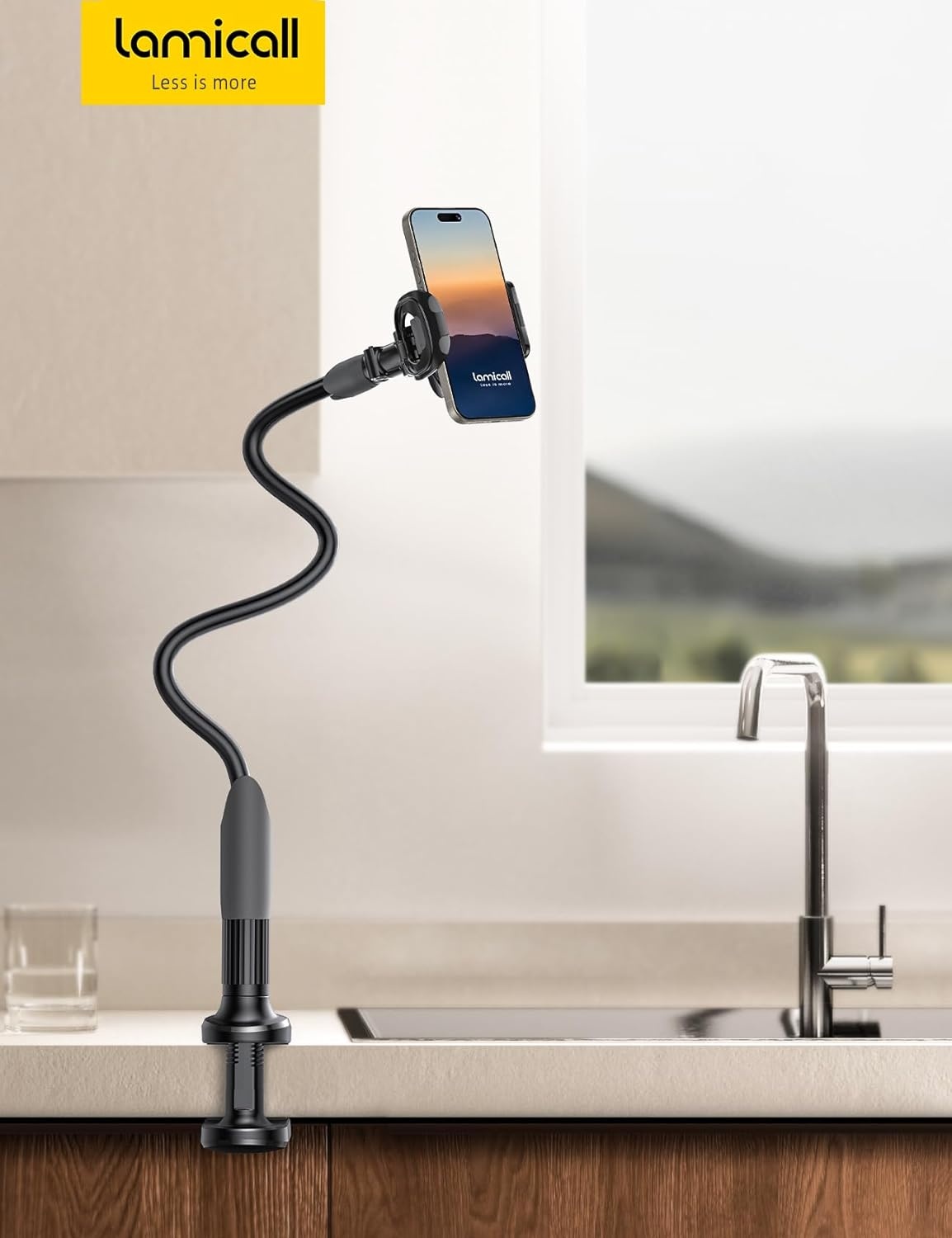 image:imageLamicall Gooseneck Bed Phone Holder 334 Full Adjustable Flexible Arm Fast Install Full Adjustable Stable Flexible Long Arm Bedside Multipurpose Holder for 47 Phone iPhone 17 Pro Max AirBlack