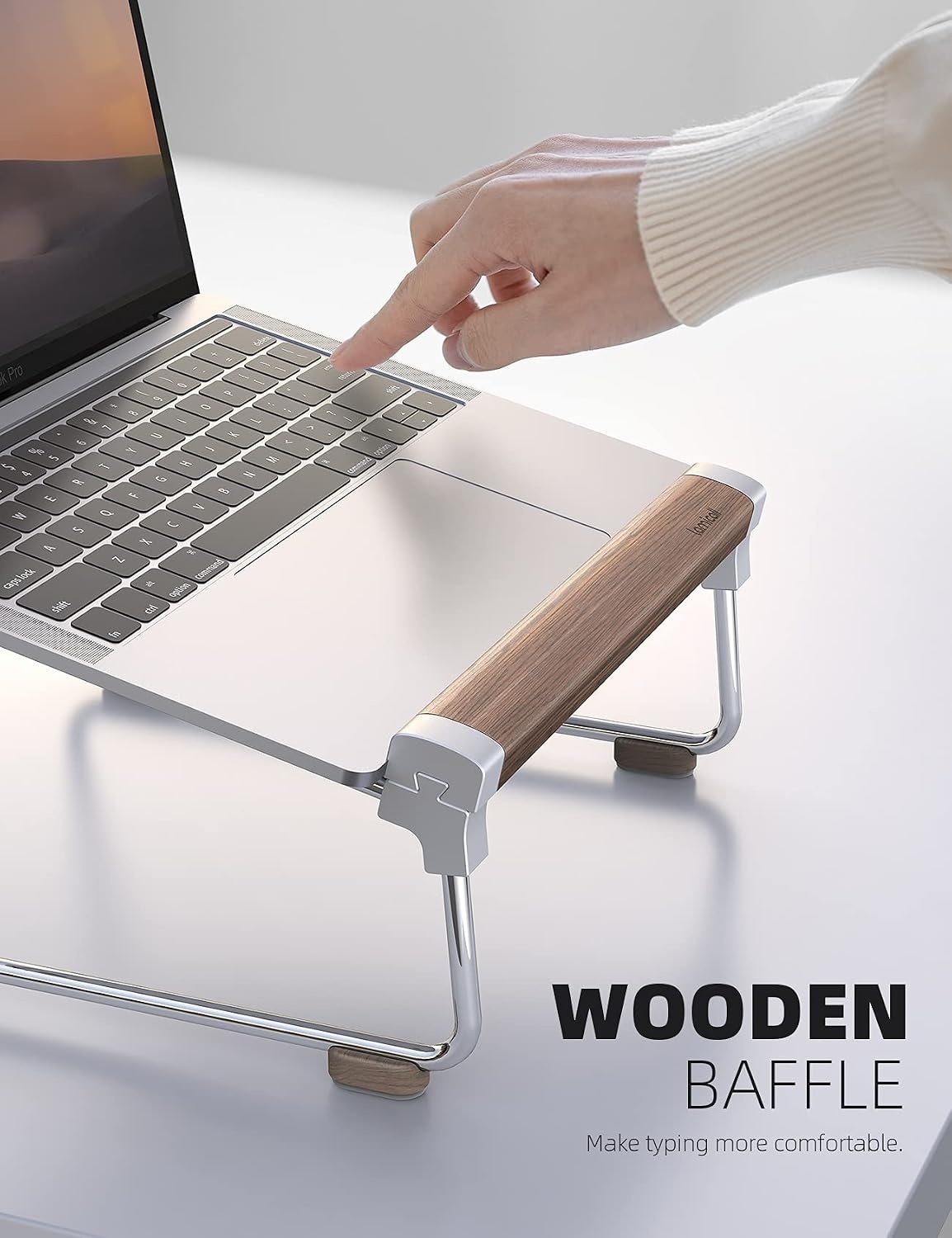 image:imageLamicall Laptop Stand for Desk Aluminum and Walnut Desktop Notebook Stand Holder Ergonomic Laptops Holder for MacBook AirPro Dell Hp Msi Asus Acer Chromebook Surface Pro and 1016 LaptopSliver