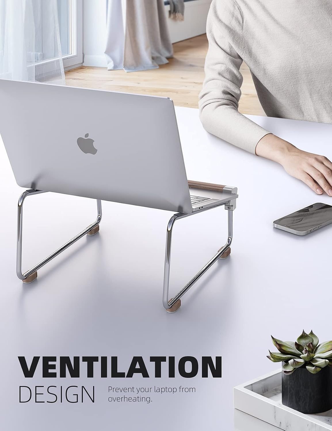 image:imageLamicall Laptop Stand for Desk Aluminum and Walnut Desktop Notebook Stand Holder Ergonomic Laptops Holder for MacBook AirPro Dell Hp Msi Asus Acer Chromebook Surface Pro and 1016 LaptopSliver