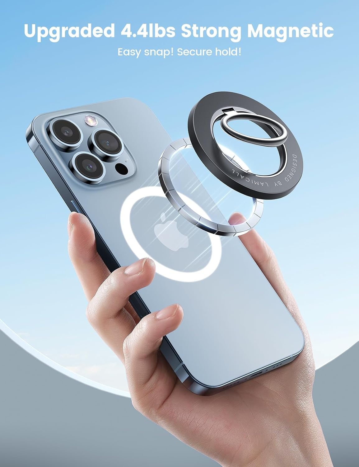 image:imageLamicall Magnetic Phone Grip for MagSafe Accessories Strong Magnet Ring 360 Rotation 1s Snap Finger Hand Holder Stand Kickstand for iPhone 17 16 15 14 13 12 Pro Max Air White Mag Safe DecorMisty Black