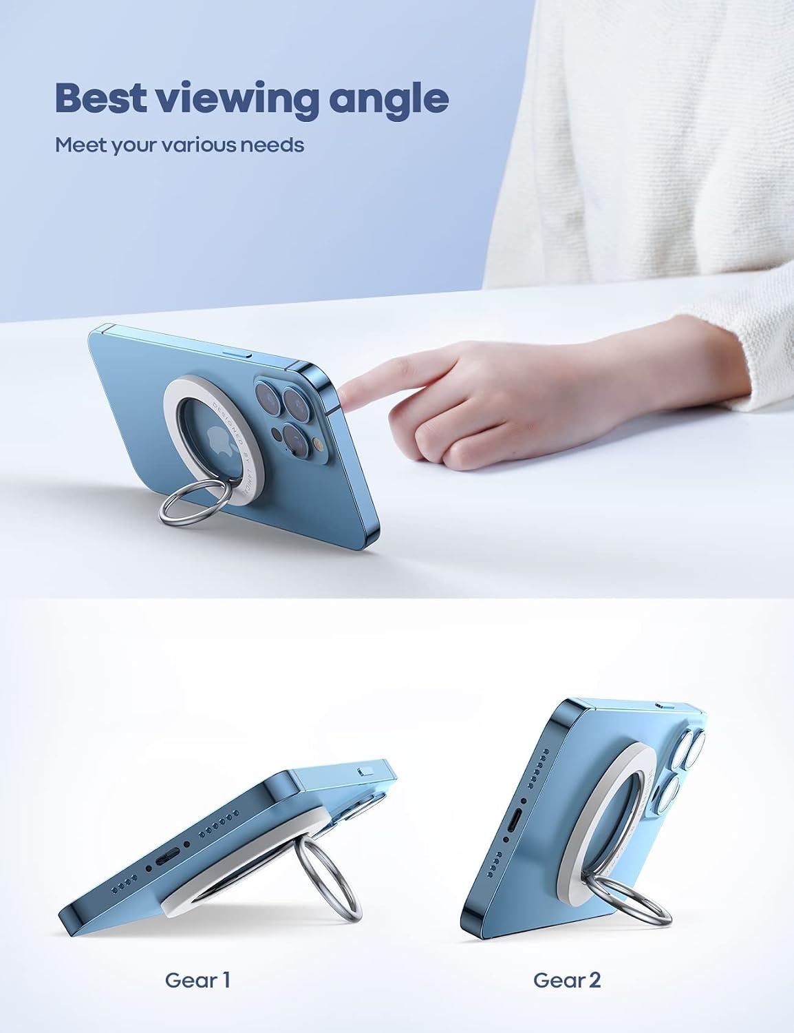 image:imageLamicall Magnetic Phone Grip for MagSafe Accessories Strong Magnet Ring 360 Rotation 1s Snap Finger Hand Holder Stand Kickstand for iPhone 17 16 15 14 13 12 Pro Max Air White Mag Safe DecorPure White