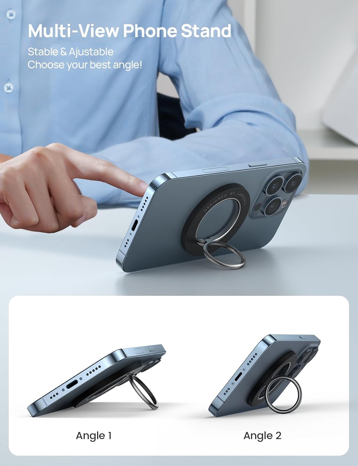 image:imageLamicall Magnetic Phone Grip for MagSafe Accessories Strong Magnet Ring 360 Rotation 1s Snap Finger Hand Holder Stand Kickstand for iPhone 17 16 15 14 13 12 Pro Max Air White Mag Safe DecorMisty Black