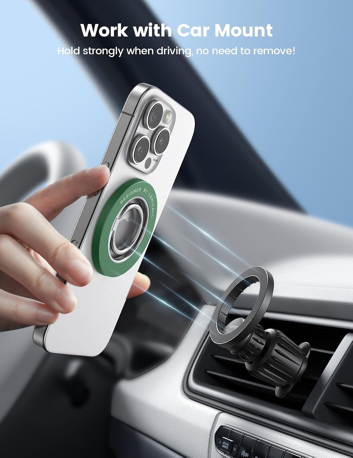 image:imageLamicall Magnetic Phone Grip for MagSafe Accessories Strong Magnet Ring 360 Rotation 1s Snap Finger Hand Holder Stand Kickstand for iPhone 17 16 15 14 13 12 Pro Max Air White Mag Safe DecorDark Green