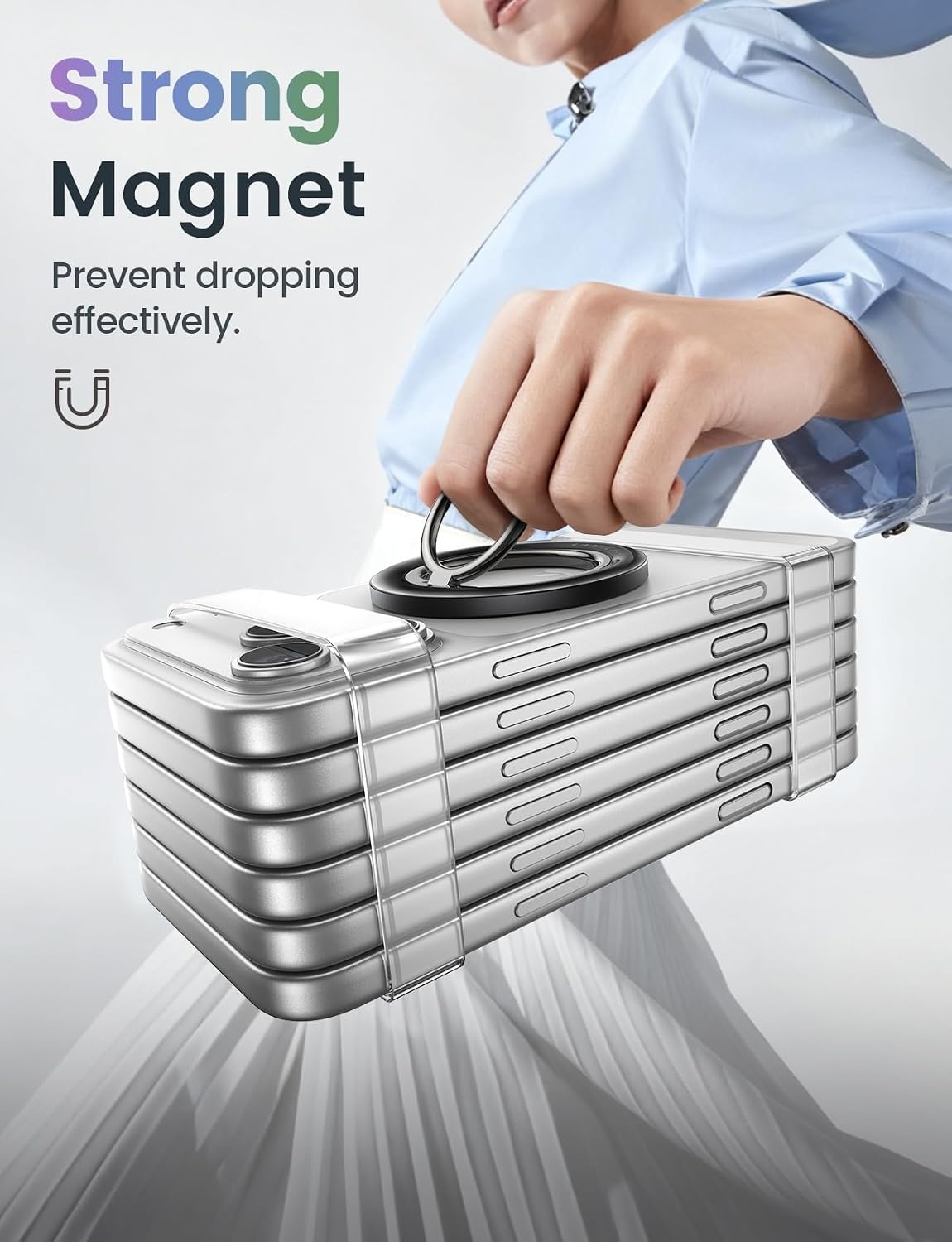 image:imageLamicall Magnetic Phone Grip for MagSafe Accessories Strong Magnet Ring 360 Rotation 1s Snap Finger Hand Holder Stand Kickstand for iPhone 17 16 15 14 13 12 Pro Max Air White Mag Safe DecorCrystal Black