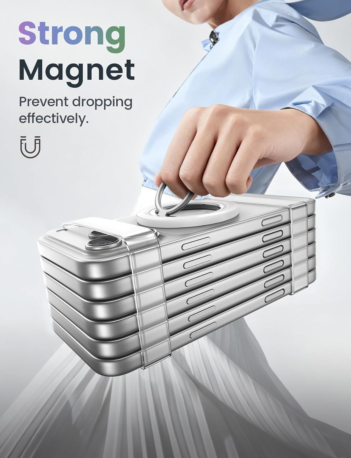 image:imageLamicall Magnetic Phone Grip for MagSafe Accessories Strong Magnet Ring 360 Rotation 1s Snap Finger Hand Holder Stand Kickstand for iPhone 17 16 15 14 13 12 Pro Max Air White Mag Safe DecorCrystal White
