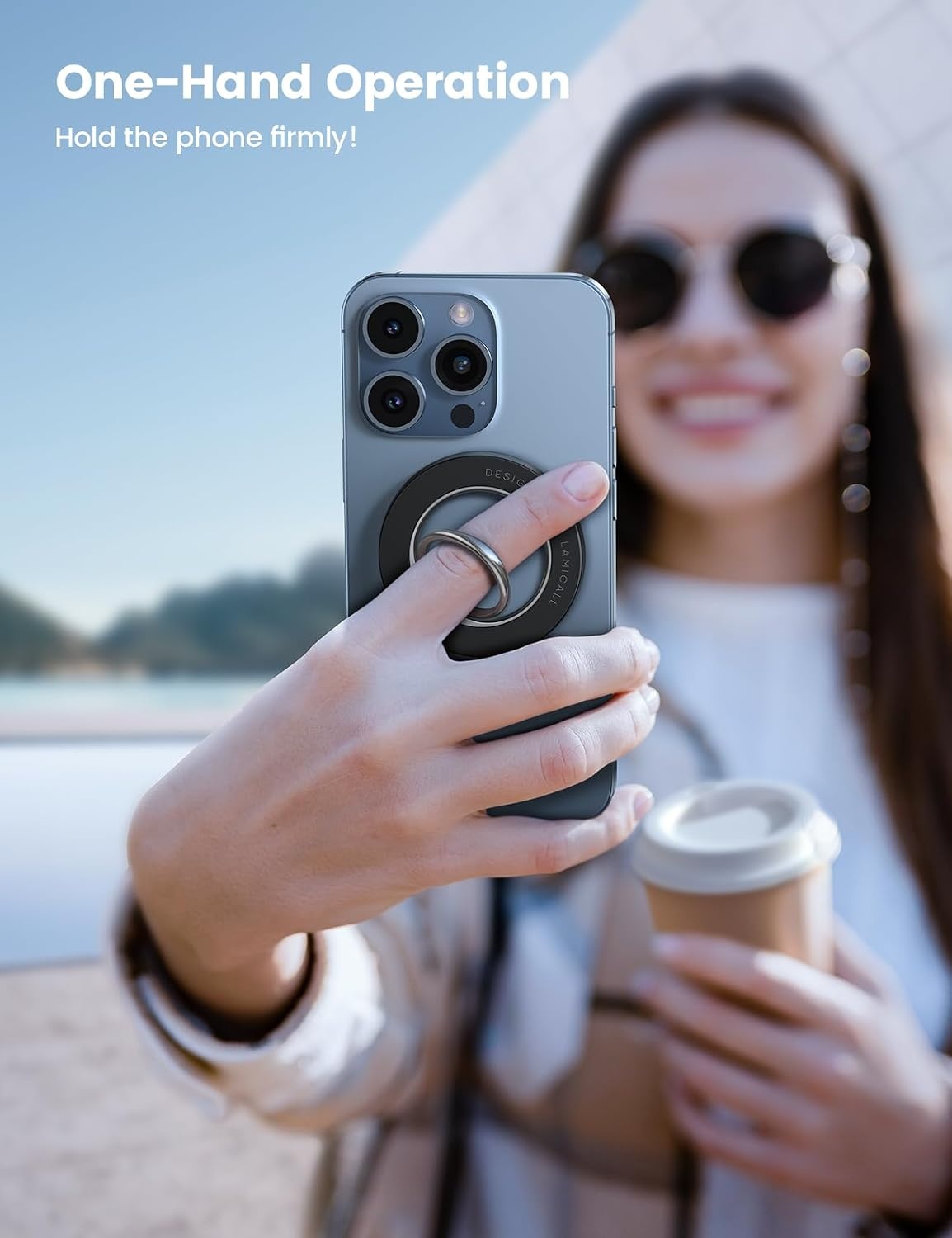 image:imageLamicall Magnetic Phone Grip for MagSafe Accessories Strong Magnet Ring 360 Rotation 1s Snap Finger Hand Holder Stand Kickstand for iPhone 17 16 15 14 13 12 Pro Max Air White Mag Safe DecorMisty Black