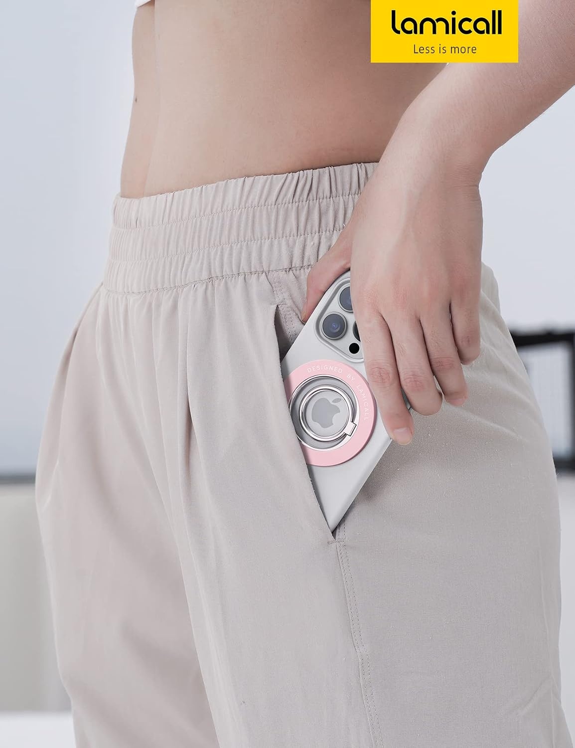 image:imageLamicall Magnetic Phone Grip for MagSafe Accessories Strong Magnet Ring 360 Rotation 1s Snap Finger Hand Holder Stand Kickstand for iPhone 17 16 15 14 13 12 Pro Max Air White Mag Safe DecorPastel Pink