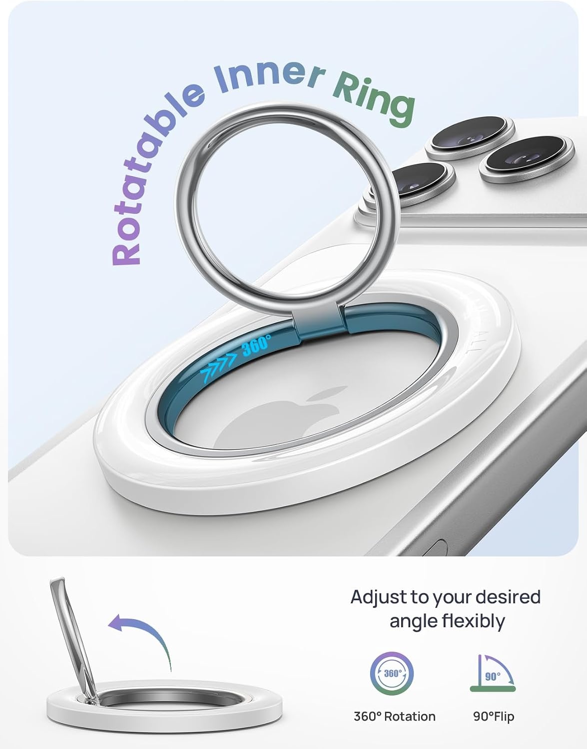 image:imageLamicall Magnetic Phone Grip for MagSafe Accessories Strong Magnet Ring 360 Rotation 1s Snap Finger Hand Holder Stand Kickstand for iPhone 17 16 15 14 13 12 Pro Max Air White Mag Safe DecorCrystal White