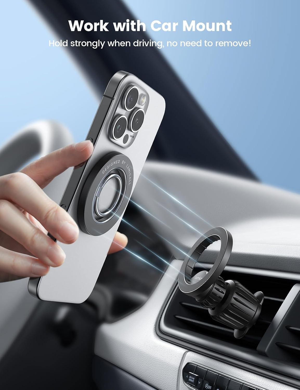 image:imageLamicall Magnetic Phone Grip for MagSafe Accessories Strong Magnet Ring 360 Rotation 1s Snap Finger Hand Holder Stand Kickstand for iPhone 17 16 15 14 13 12 Pro Max Air White Mag Safe DecorMisty Black