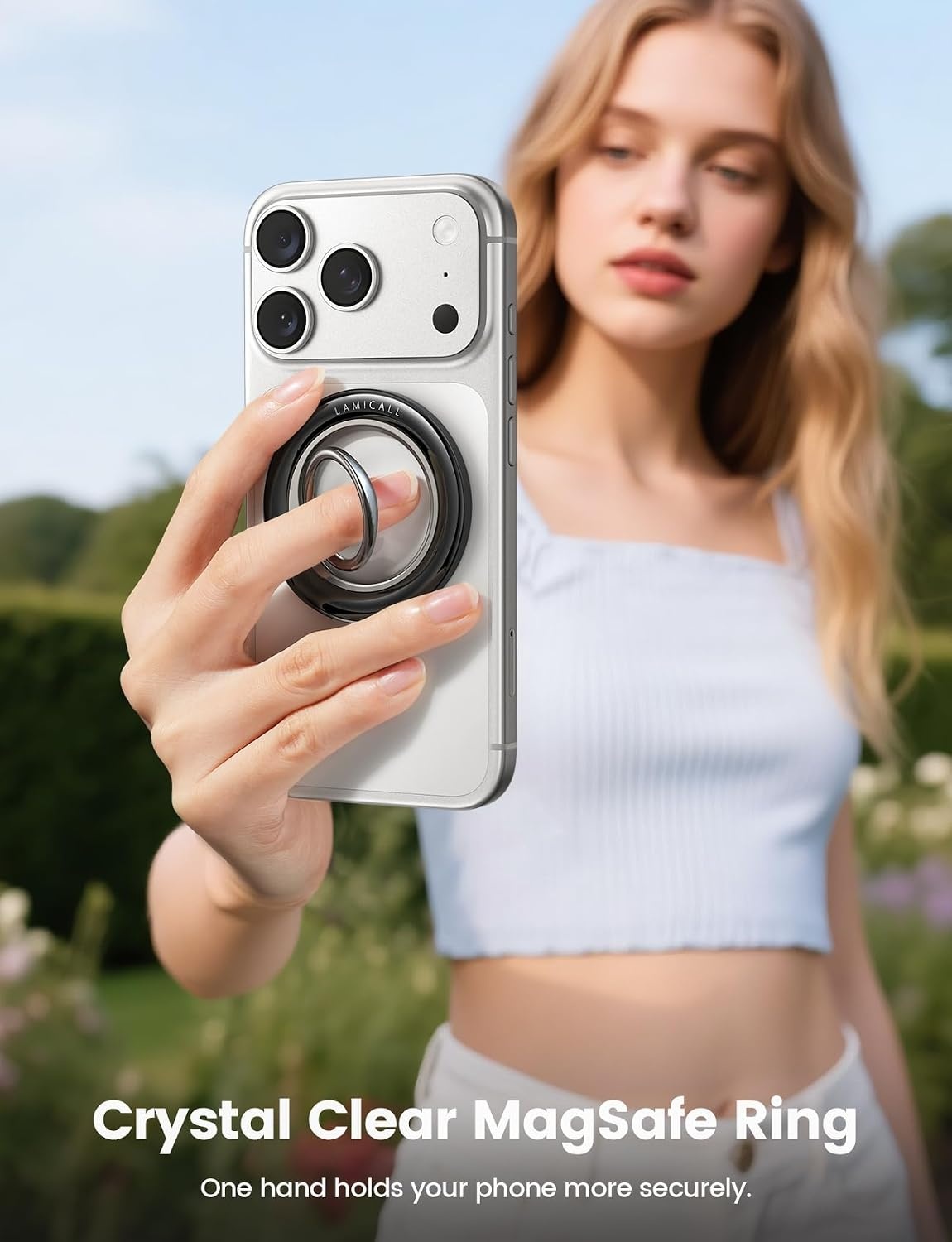 image:imageLamicall Magnetic Phone Grip for MagSafe Accessories Strong Magnet Ring 360 Rotation 1s Snap Finger Hand Holder Stand Kickstand for iPhone 17 16 15 14 13 12 Pro Max Air White Mag Safe DecorCrystal Black