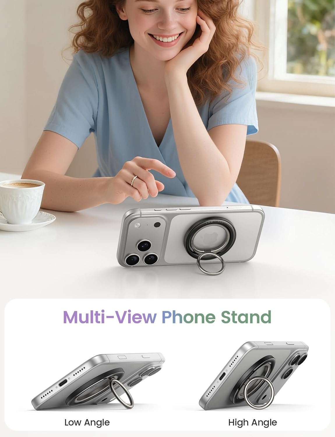 image:imageLamicall Magnetic Phone Grip for MagSafe Accessories Strong Magnet Ring 360 Rotation 1s Snap Finger Hand Holder Stand Kickstand for iPhone 17 16 15 14 13 12 Pro Max Air White Mag Safe DecorCrystal Black
