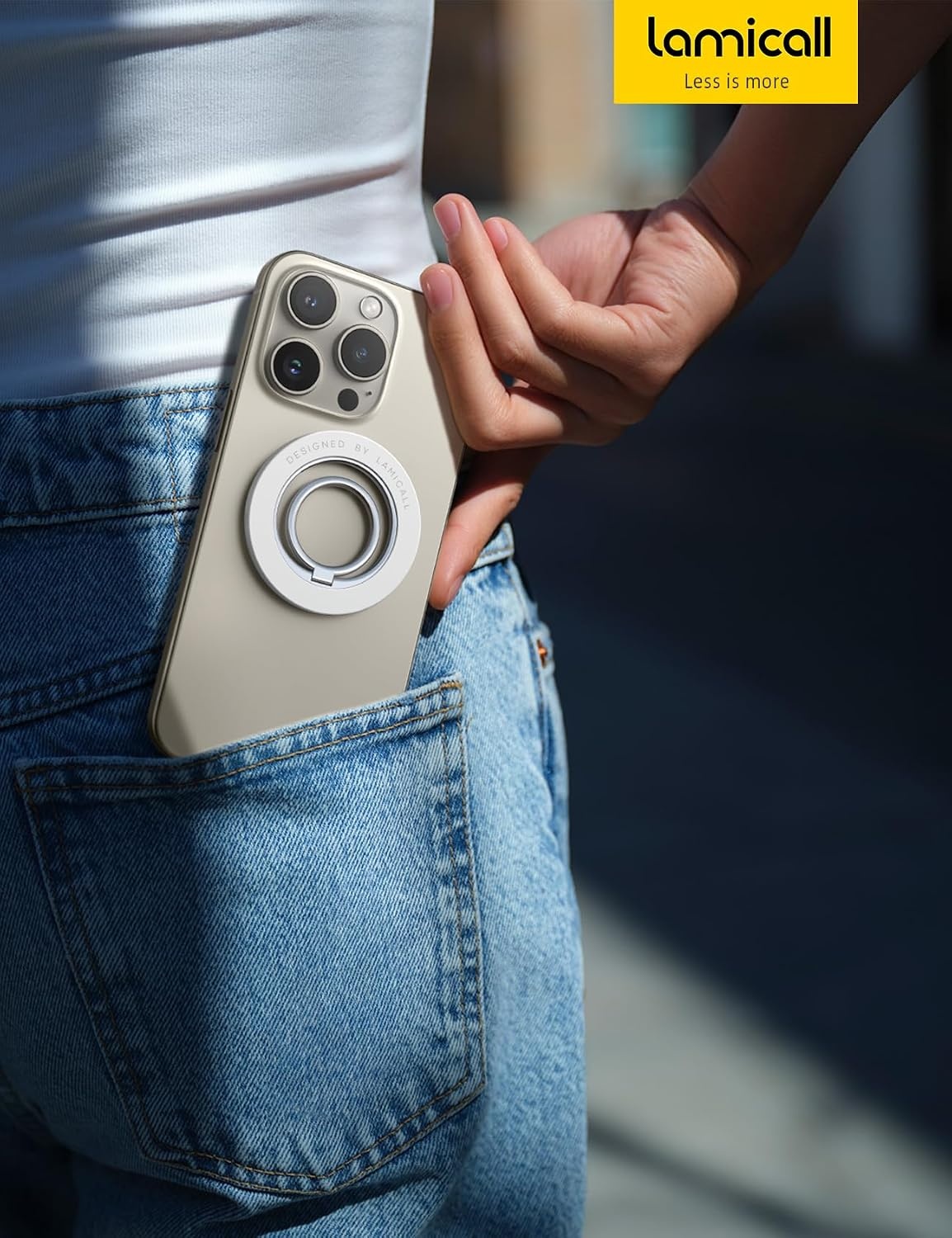image:imageLamicall Magnetic Phone Grip for MagSafe Accessories Strong Magnet Ring 360 Rotation 1s Snap Finger Hand Holder Stand Kickstand for iPhone 17 16 15 14 13 12 Pro Max Air White Mag Safe DecorPure White