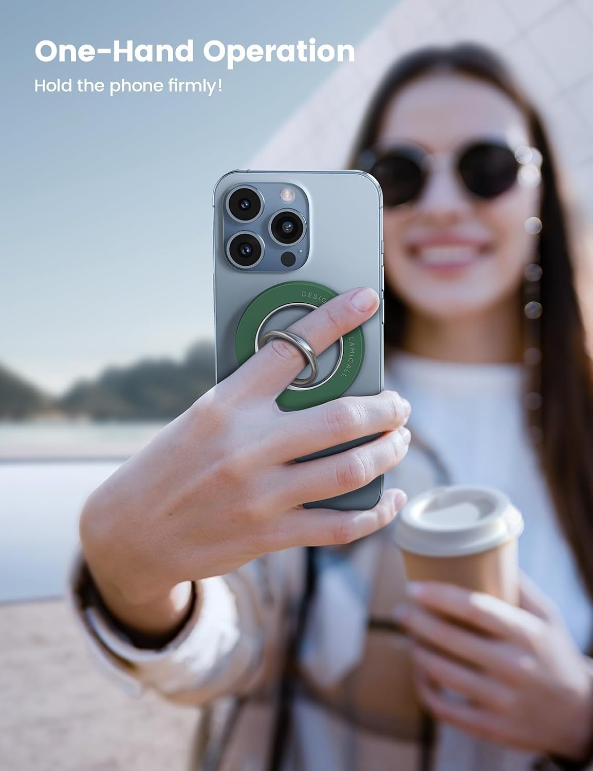 image:imageLamicall Magnetic Phone Grip for MagSafe Accessories Strong Magnet Ring 360 Rotation 1s Snap Finger Hand Holder Stand Kickstand for iPhone 17 16 15 14 13 12 Pro Max Air White Mag Safe DecorDark Green