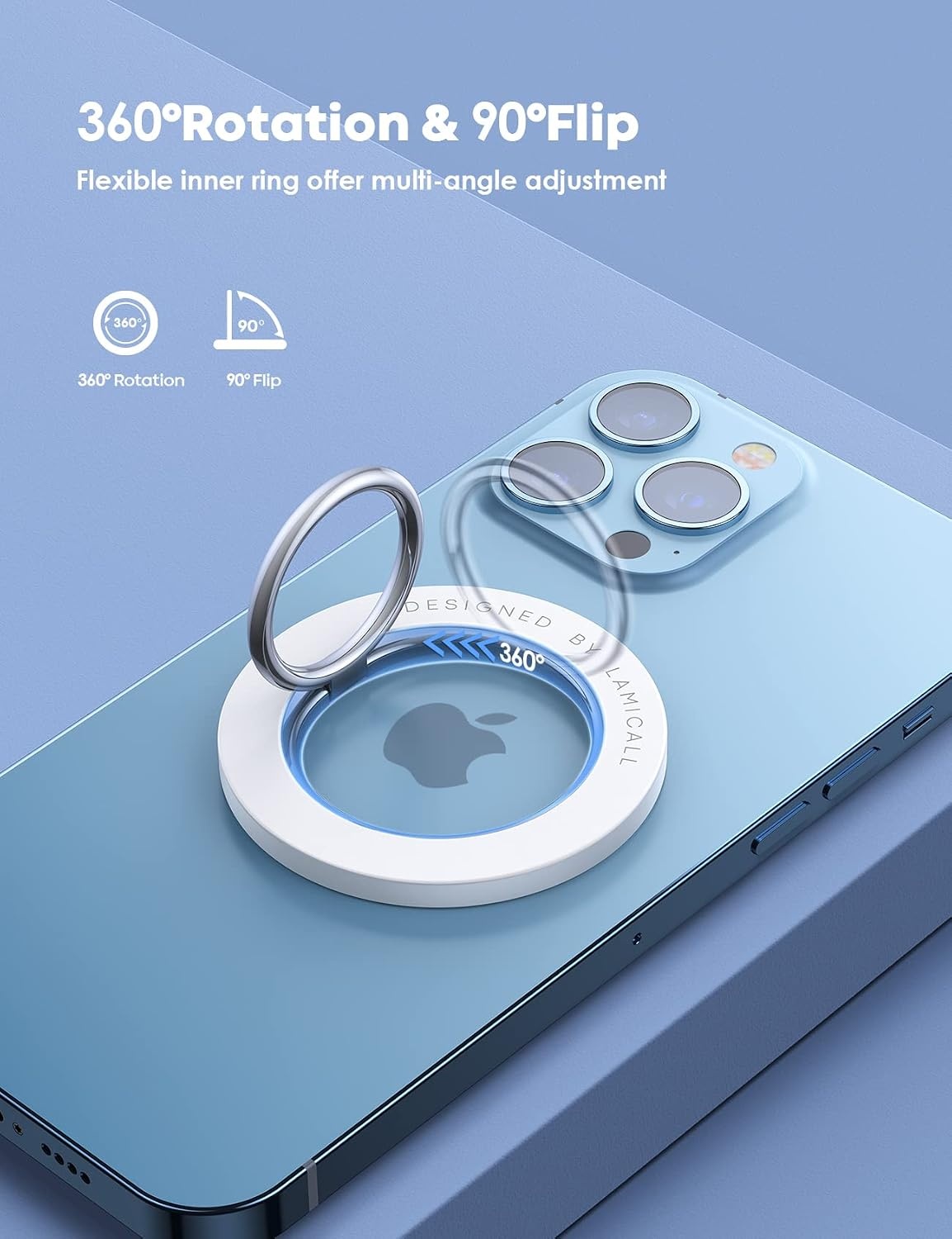 image:imageLamicall Magnetic Phone Grip for MagSafe Accessories Strong Magnet Ring 360 Rotation 1s Snap Finger Hand Holder Stand Kickstand for iPhone 17 16 15 14 13 12 Pro Max Air White Mag Safe DecorPure White