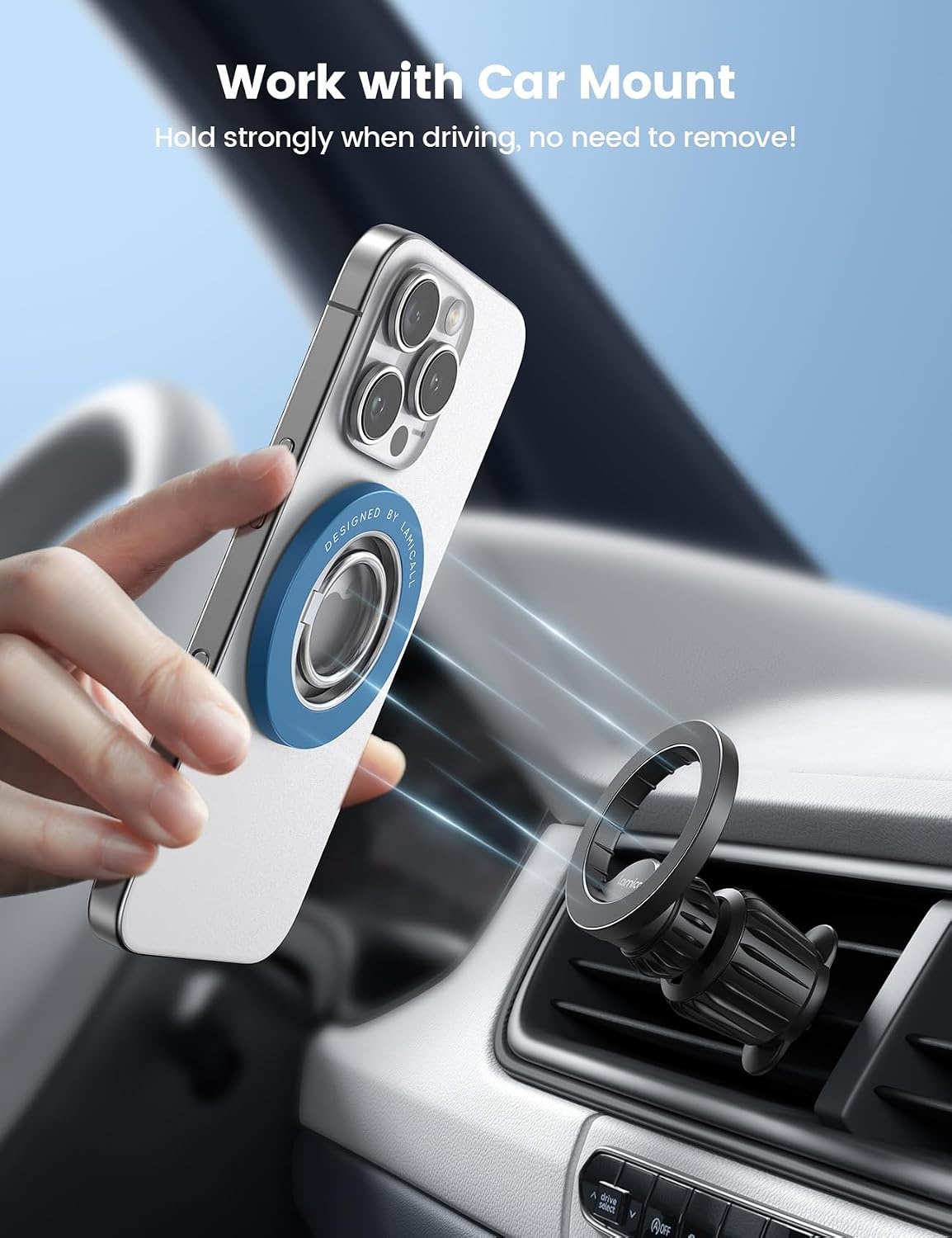 image:imageLamicall Magnetic Phone Grip for MagSafe Accessories Strong Magnet Ring 360 Rotation 1s Snap Finger Hand Holder Stand Kickstand for iPhone 17 16 15 14 13 12 Pro Max Air White Mag Safe DecorDeep Blue