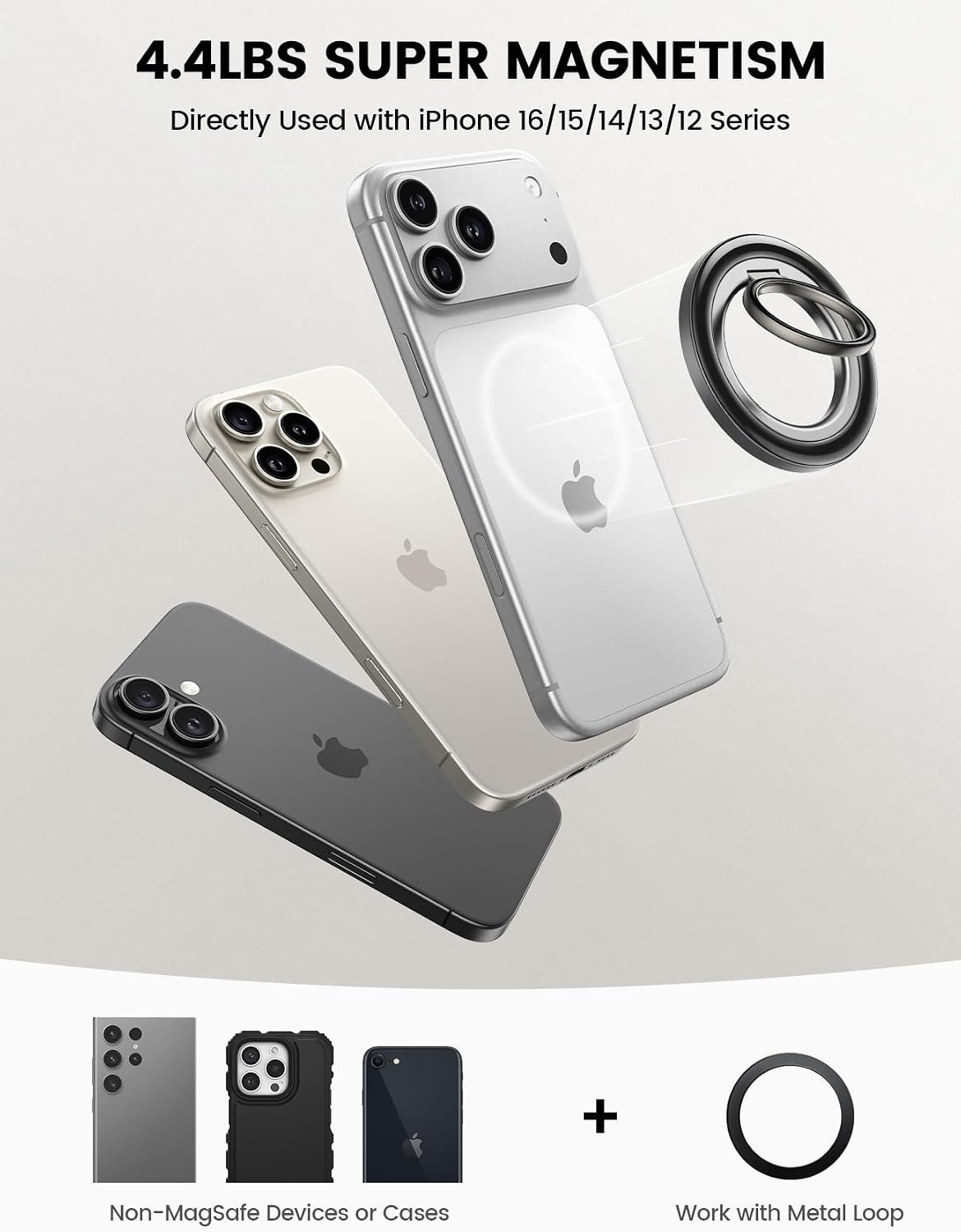 image:imageLamicall Magnetic Phone Ring for MagSafe Super Magnet Glitter Silver Grip 360 Rotating Durable Gear Hinge Stylish Ring Stand for iPhone 17 16 15 Pro Max Air Mag Safe Decor Accessories for MotherCrystal Black