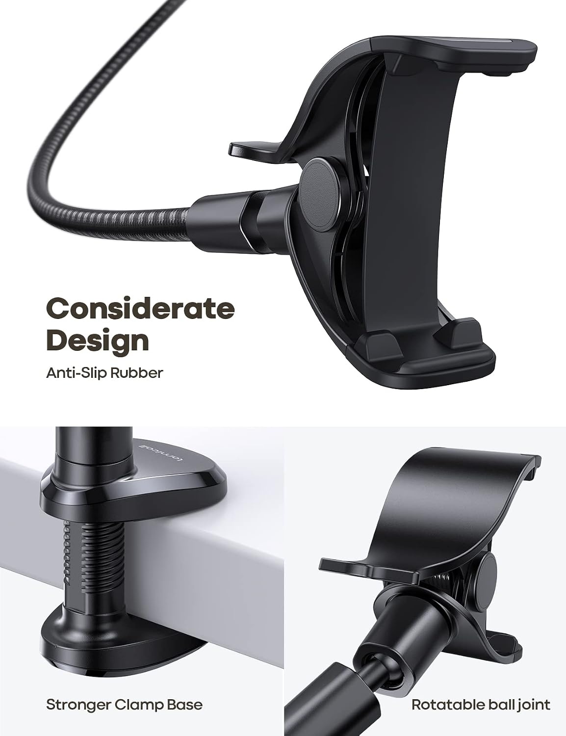 image:imageLamicall Nylon Braided Gooseneck Phone Holder for Bed 38 Overall Length 360 Rotating Phone Clamp Aluminum Core Flexible Arm Stable HandsFree Viewing for Bed Desk Headboard Fits 47 PhonesBlack