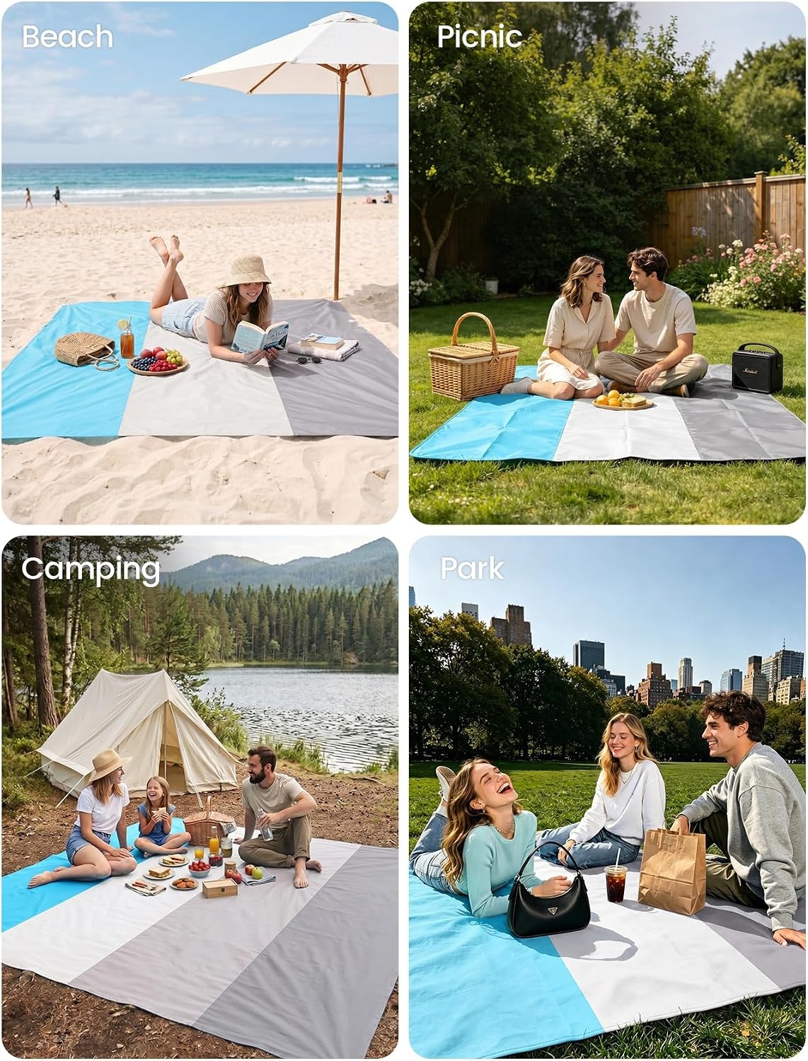image:imageLamicall Oversized Lightweight Sandproof Waterproof Beach Blanket Sand Free QuickDry Beach Mat Ripstop Nylon Fabric Compact Attached Pouch 5 Metal Stakes amp 4 Sand Pockets Outdoor PicnicGray
