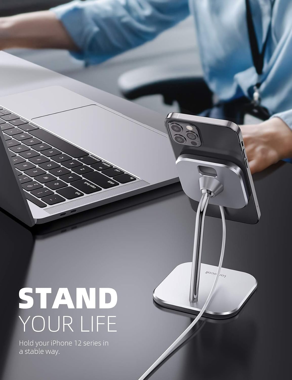 image:imageLamicall Phone Stand for Apple 15W MagSafe Charger Charger Not Included 360 Rotation Adjustable Aluminum Charging Holder Dock for Desk Compatible with iPhone 17 16 15 14 Air Pro Pro Max Plusfor 15W Charger