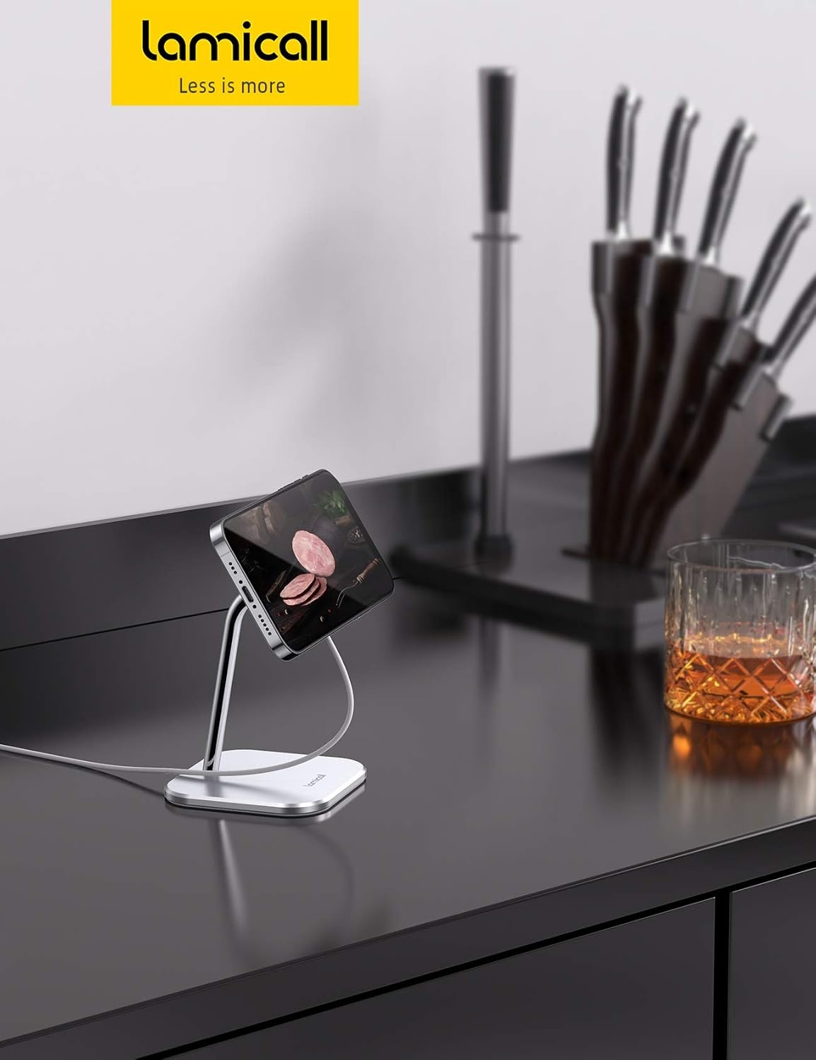 image:imageLamicall Phone Stand for Apple 15W MagSafe Charger Charger Not Included 360 Rotation Adjustable Aluminum Charging Holder Dock for Desk Compatible with iPhone 17 16 15 14 Air Pro Pro Max Plusfor 15W Charger