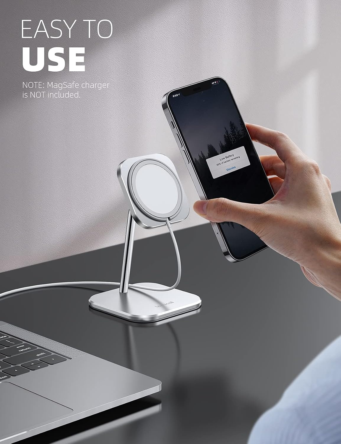 image:imageLamicall Phone Stand for Apple 15W MagSafe Charger Charger Not Included 360 Rotation Adjustable Aluminum Charging Holder Dock for Desk Compatible with iPhone 17 16 15 14 Air Pro Pro Max Plusfor 15W Charger
