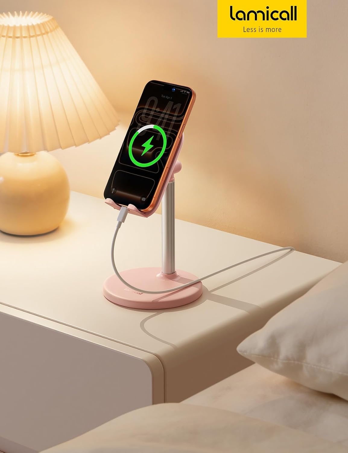 image:imageLamicall Pink Vanity Decor Rose Gold Phone Stand Holder for Desk Cute Pink Desk Decor for Women amp Girls Dorm Room Essential Adjustable Phone Stand Fits iPhone iPad TabletCPink