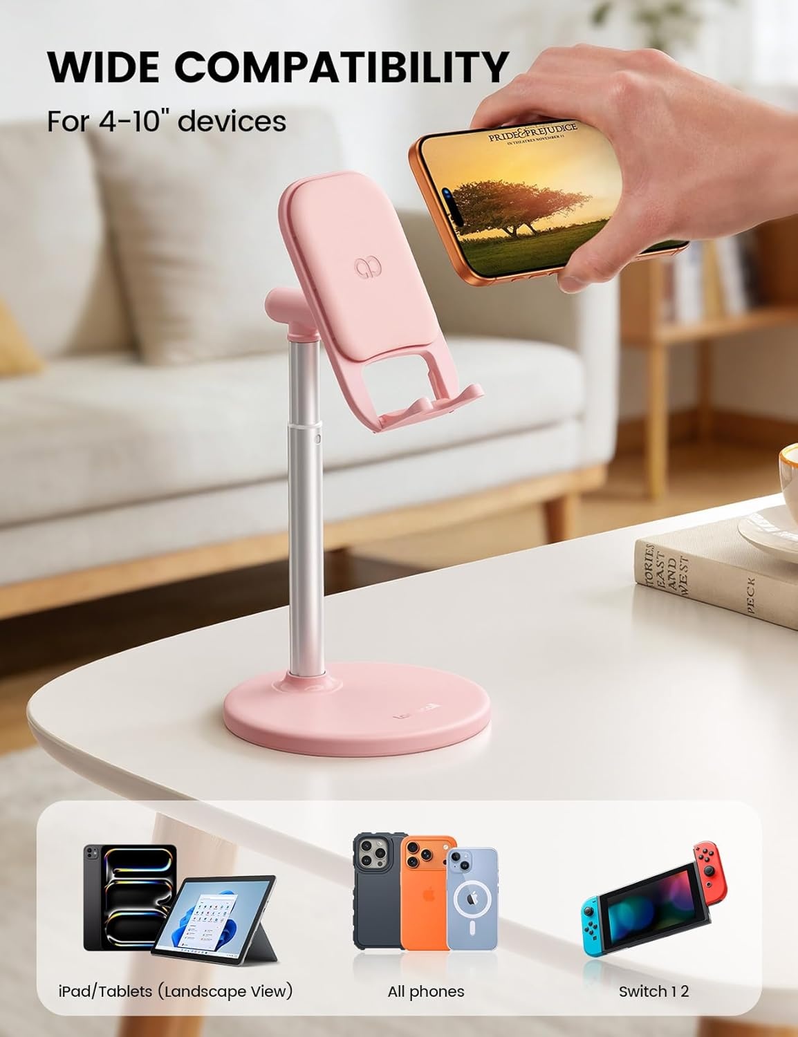 image:imageLamicall Pink Vanity Decor Rose Gold Phone Stand Holder for Desk Cute Pink Desk Decor for Women amp Girls Dorm Room Essential Adjustable Phone Stand Fits iPhone iPad TabletCPink
