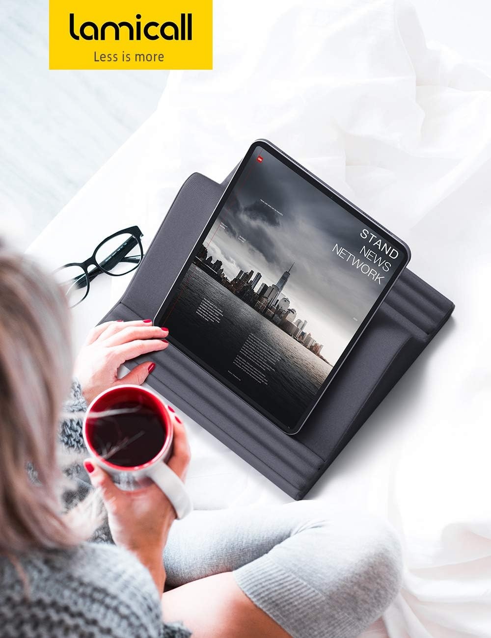 image:imageLamicall Tablet Pillow Stand iPad Bed Soft Holder for Lap 6 Viewing Angles Soft Relieve Neck Fatigue 6 Viewing Angles Sofa Tablet Dock for 413 iPad Pro Air Mini Kindle Galaxy Tab EReader GiftsGrey