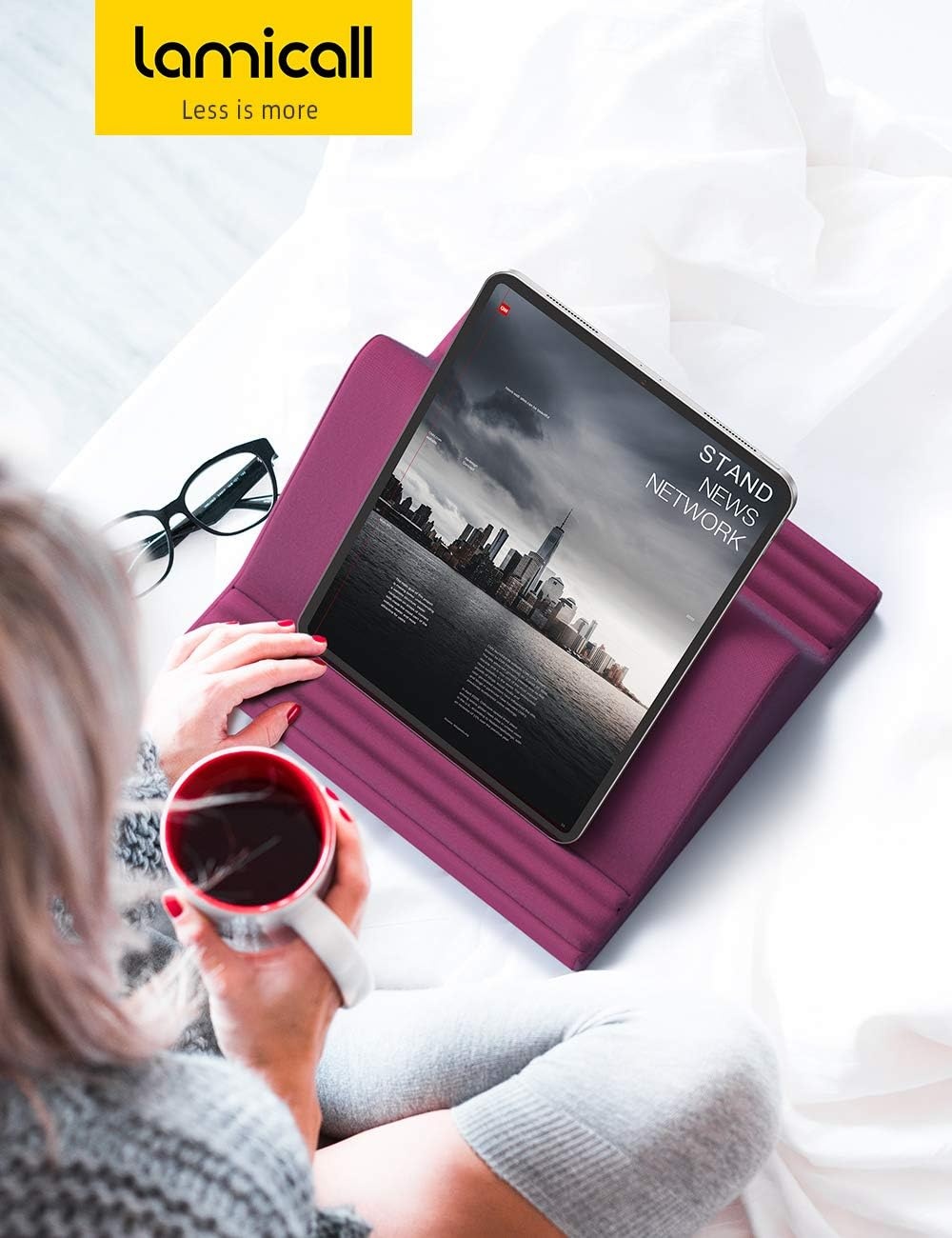 image:imageLamicall Tablet Pillow Stand iPad Bed Soft Holder for Lap 6 Viewing Angles Soft Relieve Neck Fatigue 6 Viewing Angles Sofa Tablet Dock for 413 iPad Pro Air Mini Kindle Galaxy Tab EReader GiftsPurplish Red