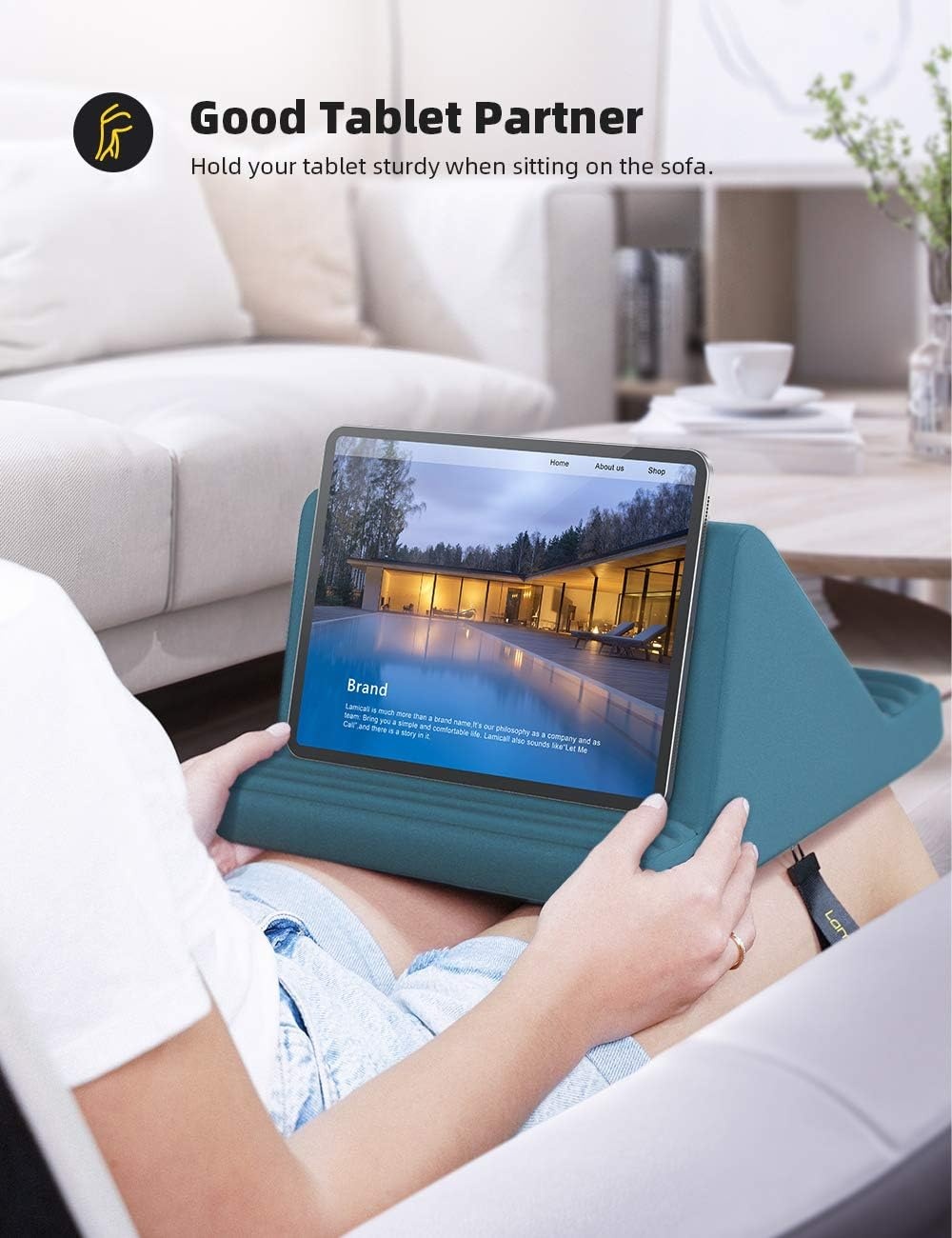image:imageLamicall Tablet Pillow Stand iPad Bed Soft Holder for Lap 6 Viewing Angles Soft Relieve Neck Fatigue 6 Viewing Angles Sofa Tablet Dock for 413 iPad Pro Air Mini Kindle Galaxy Tab EReader GiftsBlackish Green