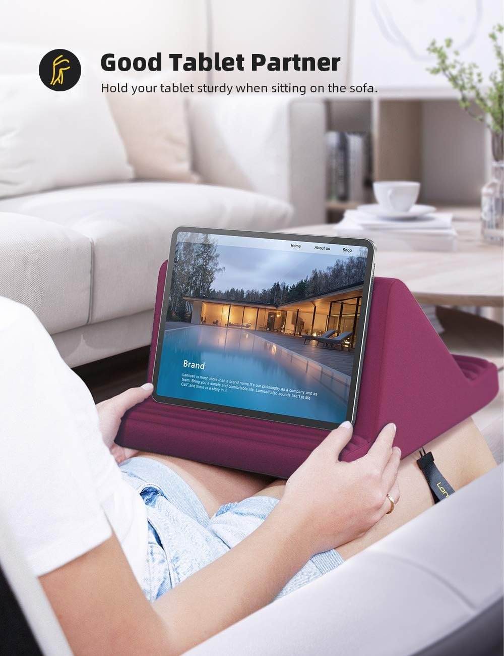 image:imageLamicall Tablet Pillow Stand iPad Bed Soft Holder for Lap 6 Viewing Angles Soft Relieve Neck Fatigue 6 Viewing Angles Sofa Tablet Dock for 413 iPad Pro Air Mini Kindle Galaxy Tab EReader GiftsPurplish Red