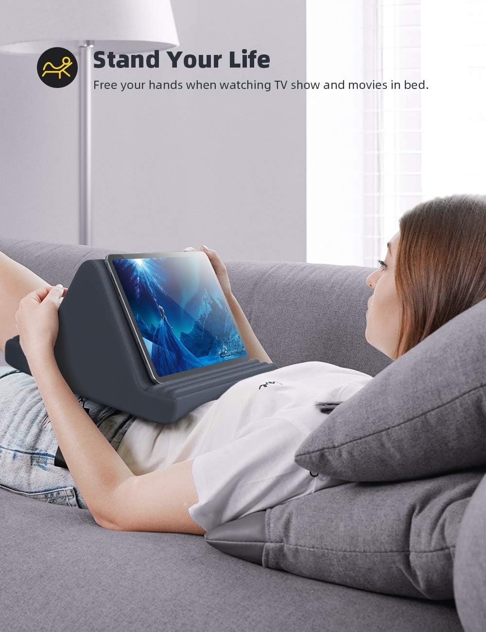 image:imageLamicall Tablet Pillow Stand iPad Bed Soft Holder for Lap 6 Viewing Angles Soft Relieve Neck Fatigue 6 Viewing Angles Sofa Tablet Dock for 413 iPad Pro Air Mini Kindle Galaxy Tab EReader GiftsGrey